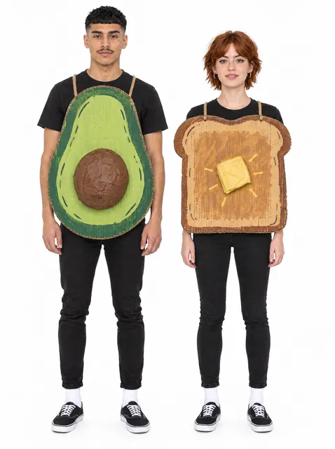 Avocado Toast: a DIY Halloween costume made from cardboard, worn by a model