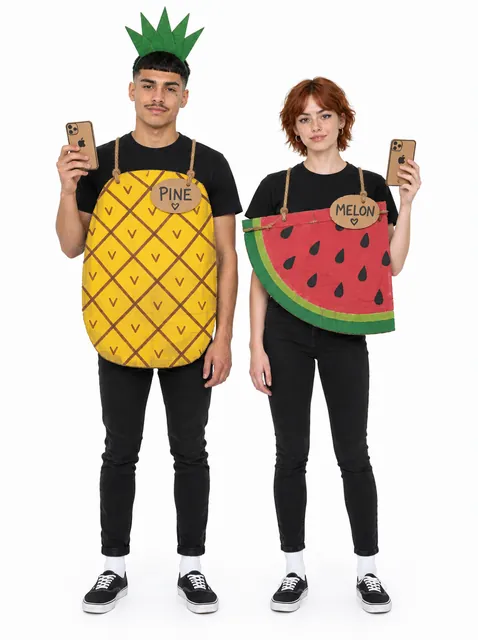 Fruit Dating Show: a DIY Halloween costume made from cardboard, worn by a model