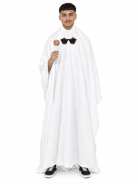 The Cool Ghost: a DIY Halloween costume made from cardboard, worn by a model