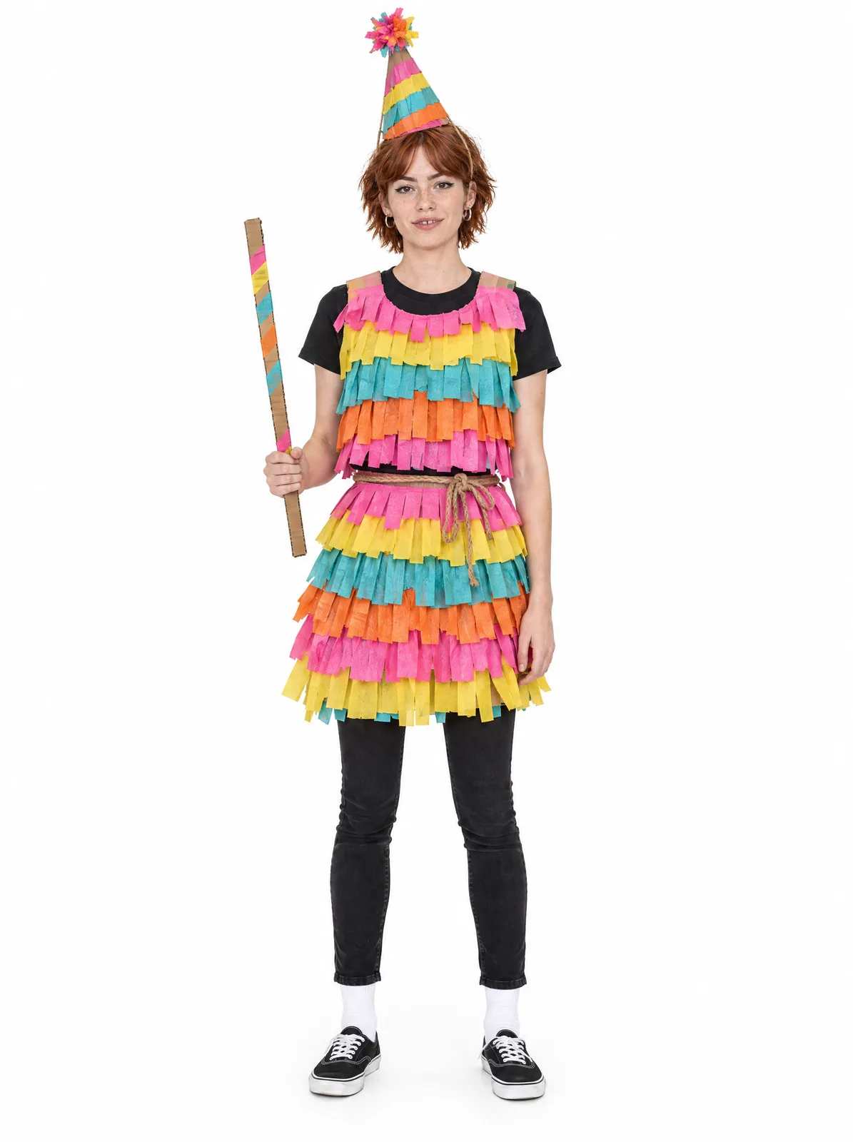 The Piñata: a DIY Halloween costume made from cardboard, worn by Wren, AI-generated model