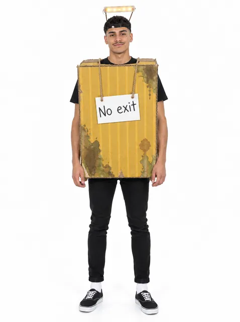 The Yellow Rooms Wallpaper: a DIY Halloween costume made from cardboard, worn by a model